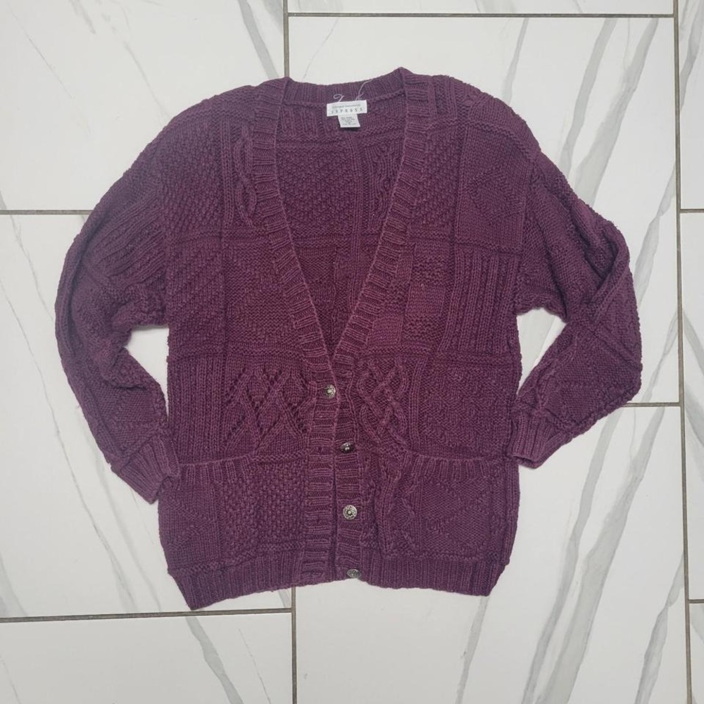 90s y2k VIntage Express Cottagecore Knitted Button Up Sweater Cotton Ramin mix